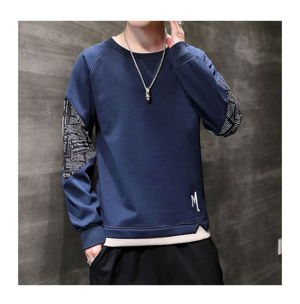 New Trendy Brand Pullover Sweater Men's Stitching Printing Fashion Long-sleeved Bottoming Shirt