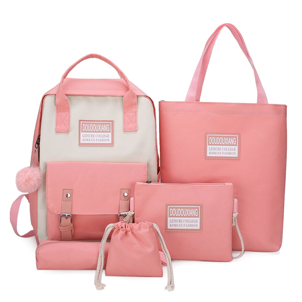 5pcs/Set Girls Canvas Travel Backpack Women Bookbags Teen Student Schoolbag Travel Bag