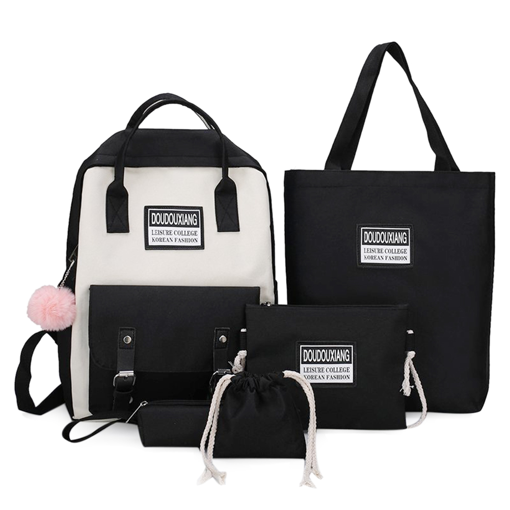 5pcs/Set Girls Canvas Travel Backpack Women Bookbags Teen Student Schoolbag Travel Bag