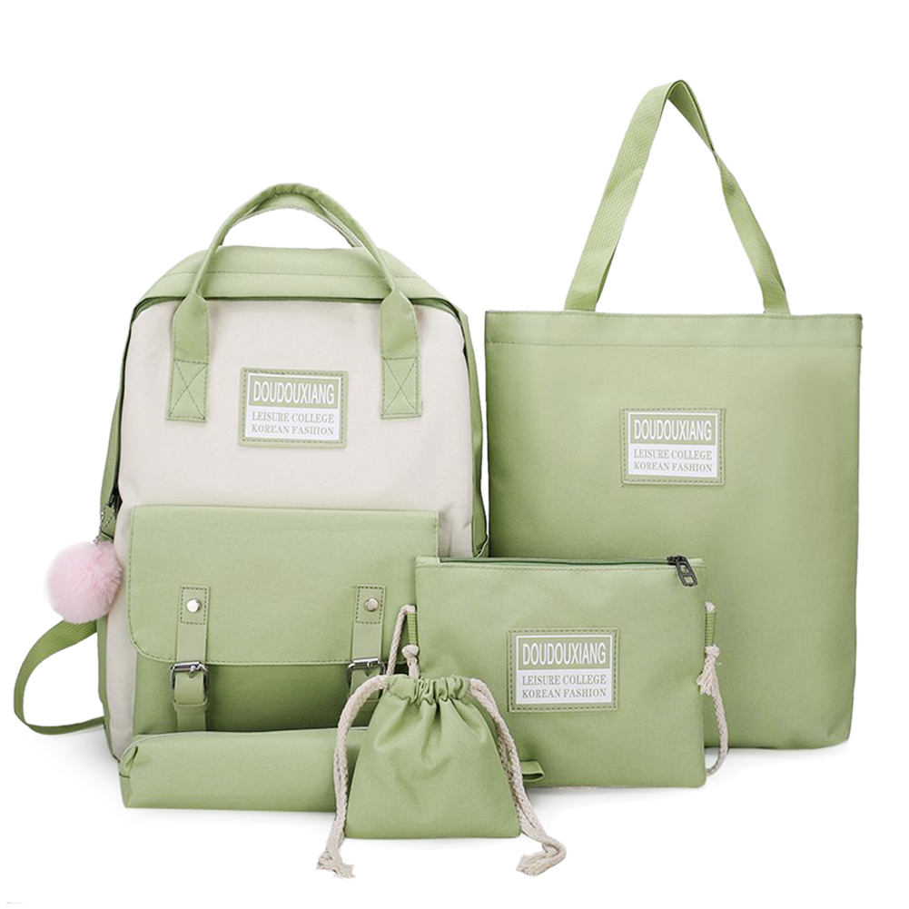 5pcs/Set Girls Canvas Travel Backpack Women Bookbags Teen Student Schoolbag Travel Bag
