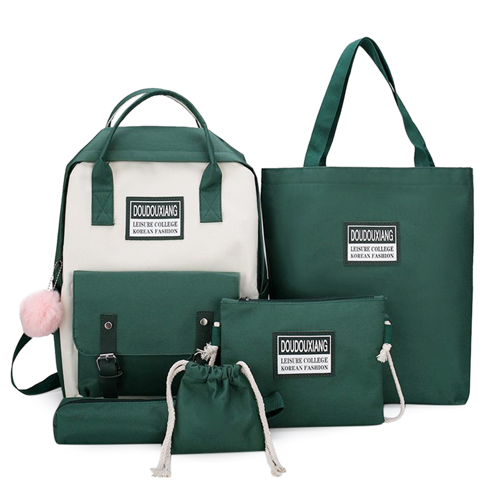 5pcs/Set Girls Canvas Travel Backpack Women Bookbags Teen Student Schoolbag Travel Bag