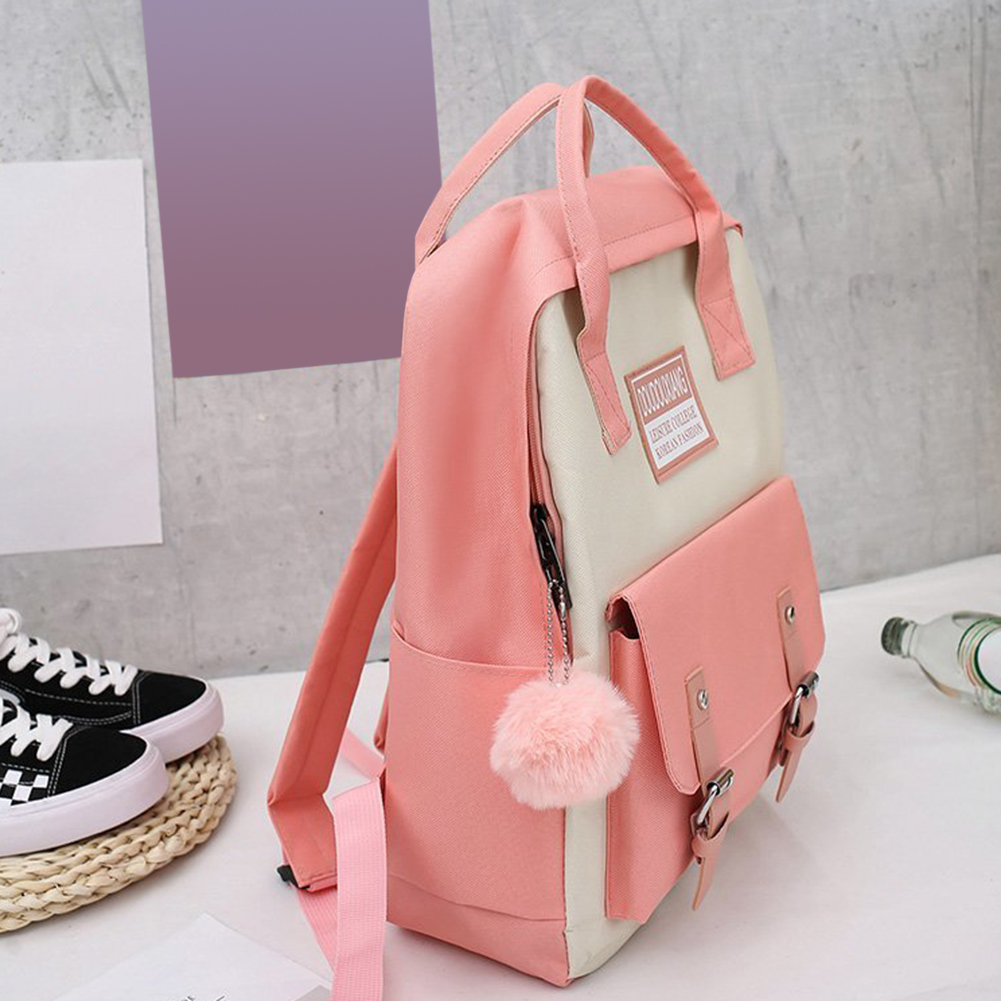 5pcs/Set Girls Canvas Travel Backpack Women Bookbags Teen Student Schoolbag Travel Bag
