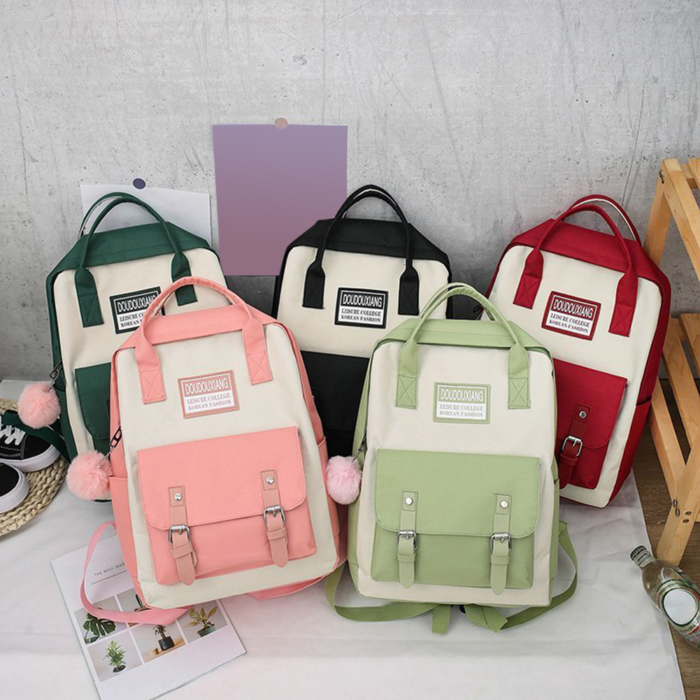 5pcs/Set Girls Canvas Travel Backpack Women Bookbags Teen Student Schoolbag Travel Bag