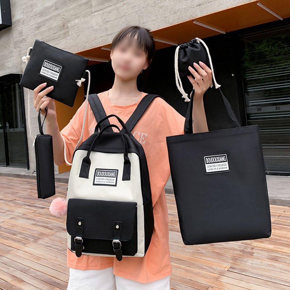 5pcs/Set Girls Canvas Travel Backpack Women Bookbags Teen Student Schoolbag Travel Bag