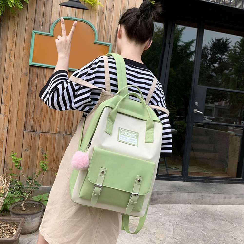 5pcs/Set Girls Canvas Travel Backpack Women Bookbags Teen Student Schoolbag Travel Bag