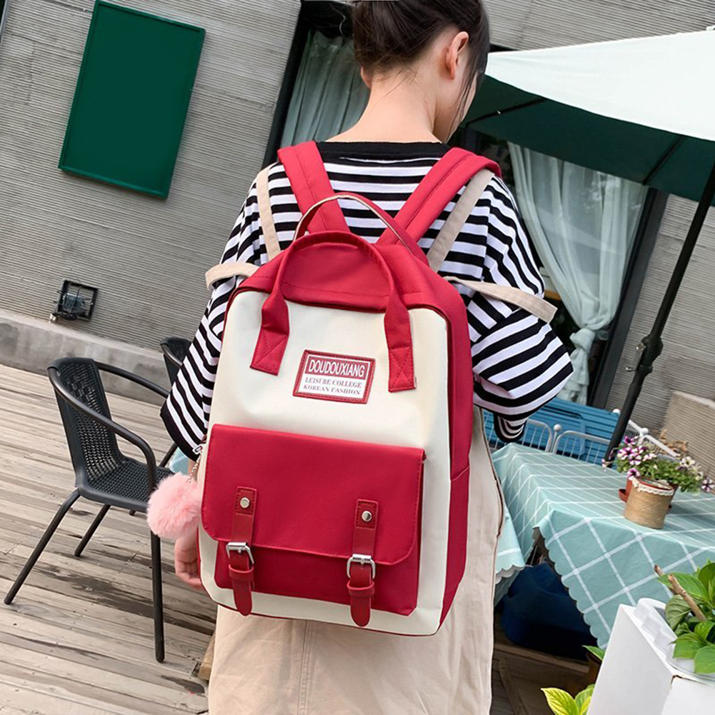 5pcs/Set Girls Canvas Travel Backpack Women Bookbags Teen Student Schoolbag Travel Bag