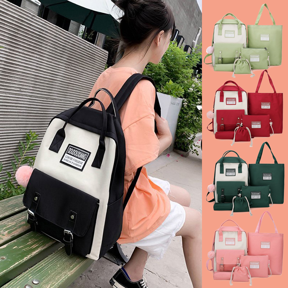 5pcs/Set Girls Canvas Travel Backpack Women Bookbags Teen Student Schoolbag Travel Bag