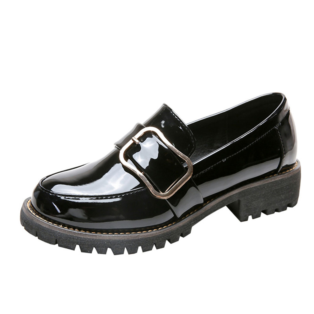 British Style Women's Shoes Harajuku Style Flat Patent Leather Small Leather Shoes Cute Style