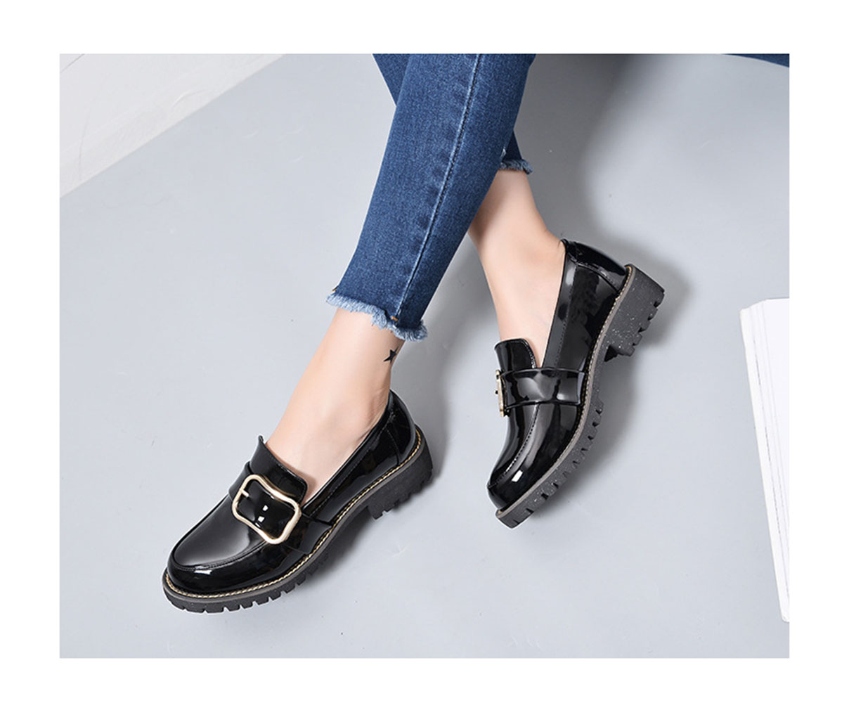 British Style Women's Shoes Harajuku Style Flat Patent Leather Small Leather Shoes Cute Style