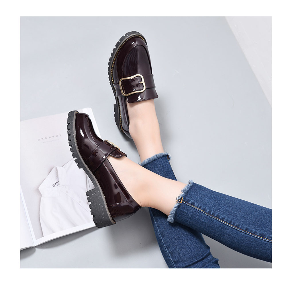 British Style Women's Shoes Harajuku Style Flat Patent Leather Small Leather Shoes Cute Style