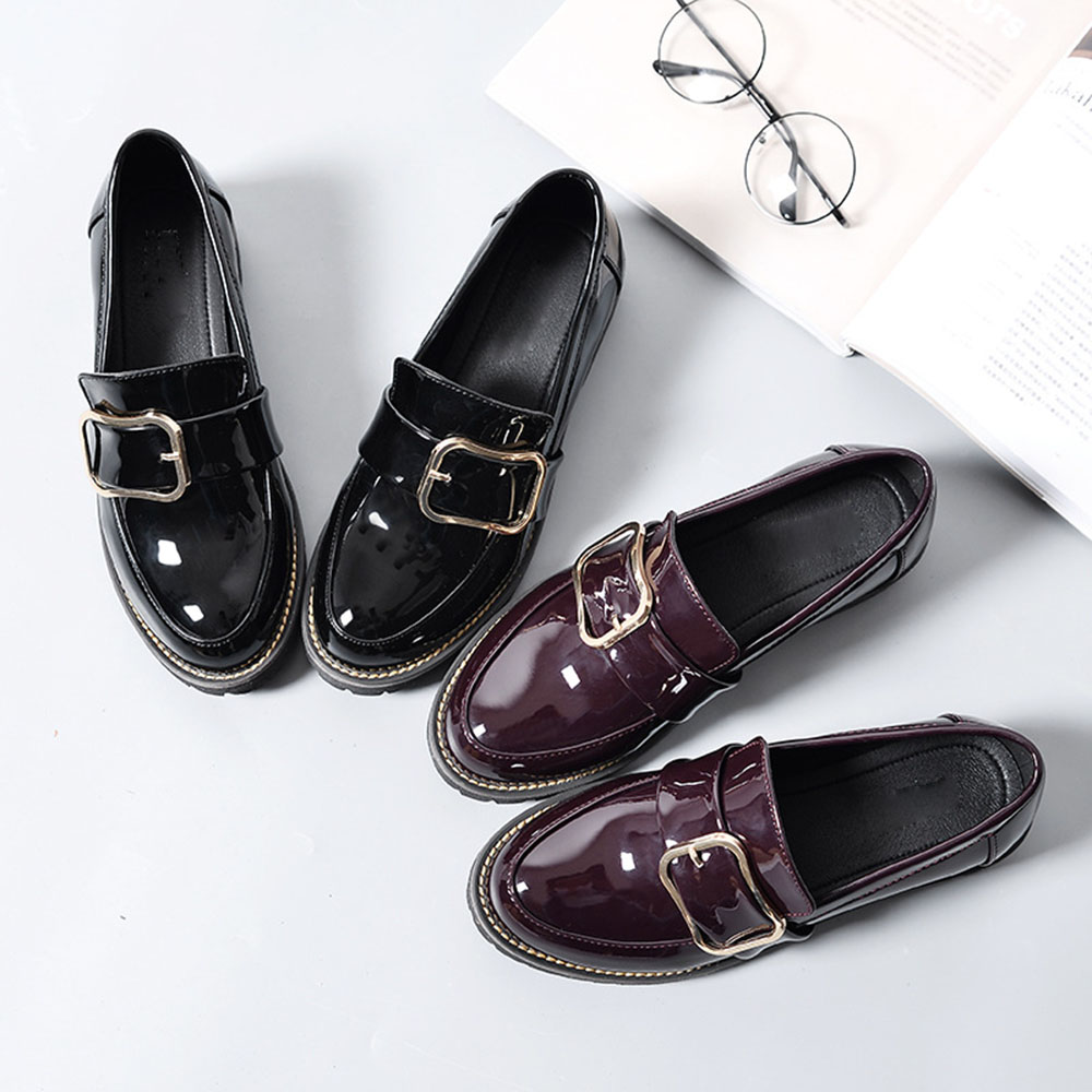 British Style Women's Shoes Harajuku Style Flat Patent Leather Small Leather Shoes Cute Style