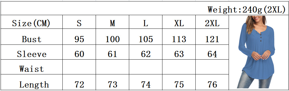 The New Large Size Women's V-neck Button Long-sleeved Shirt Solid Color Pleated Loose T-shirt.