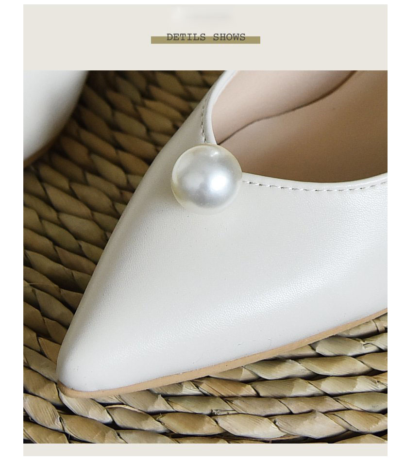 White French Pearl High Heels Fairy Style Pointed Thick Mid-heel Cat Heel Fashion Commuter Shoes