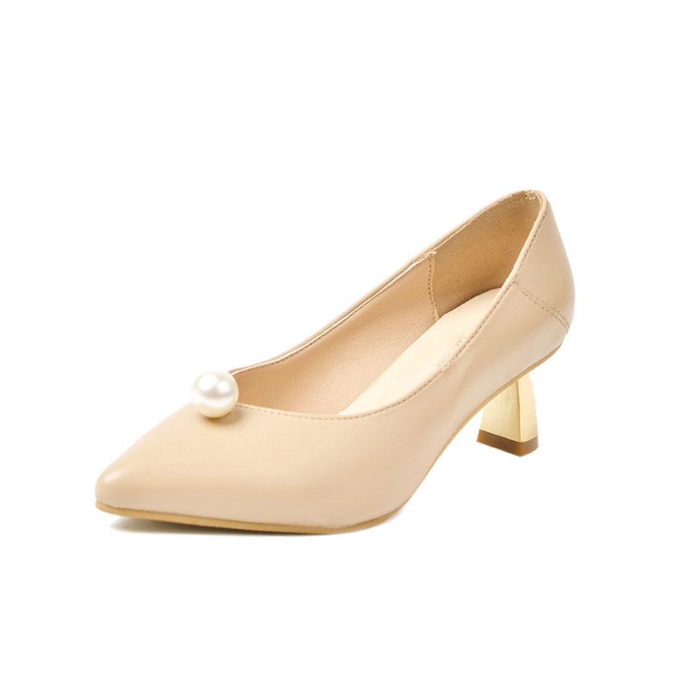 White French Pearl High Heels Fairy Style Pointed Thick Mid-heel Cat Heel Fashion Commuter Shoes