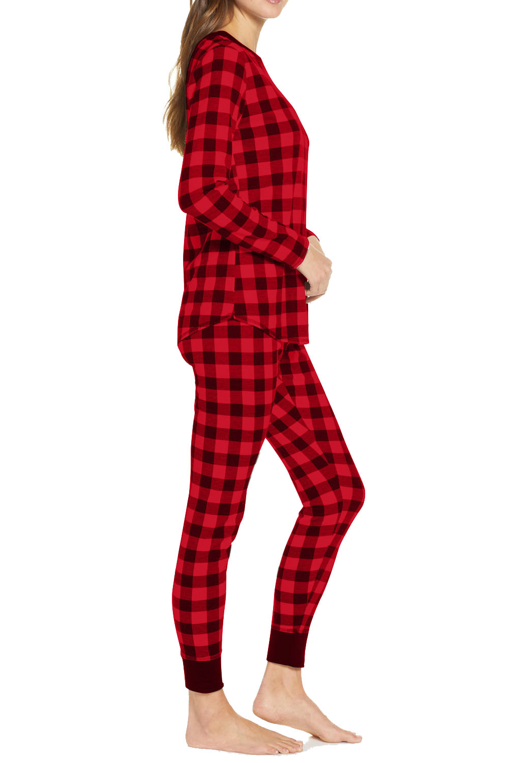 DCMINI Autumn and Winter Home Service Suit Women's Plaid Long-sleeved Trousers Warm Home Pajamas