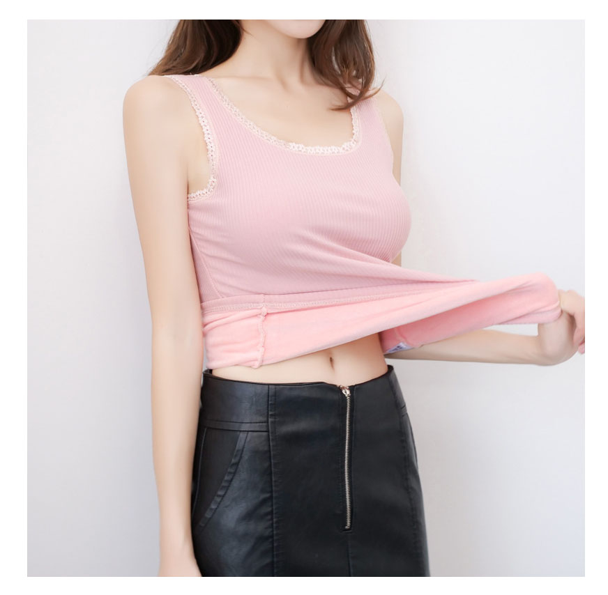 Explosive Avocado Green Thread Cotton Thermal Vest Women Plus Velvet Thickened Warm Inner Base Shirt