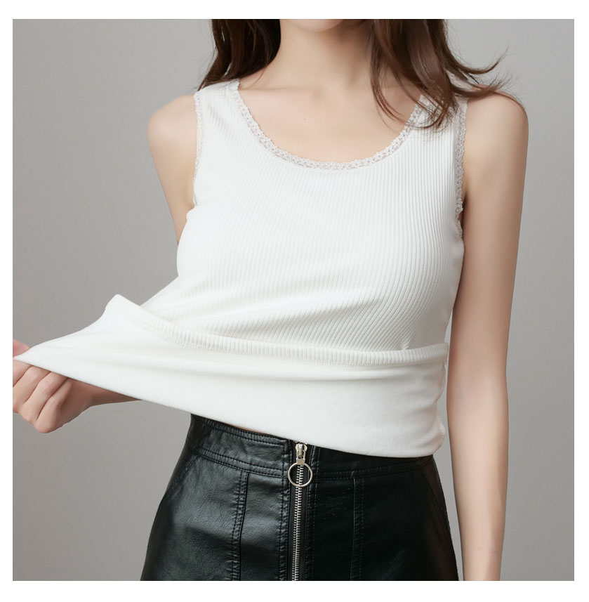 Explosive Avocado Green Thread Cotton Thermal Vest Women Plus Velvet Thickened Warm Inner Base Shirt