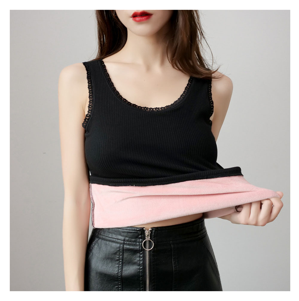 Explosive Avocado Green Thread Cotton Thermal Vest Women Plus Velvet Thickened Warm Inner Base Shirt