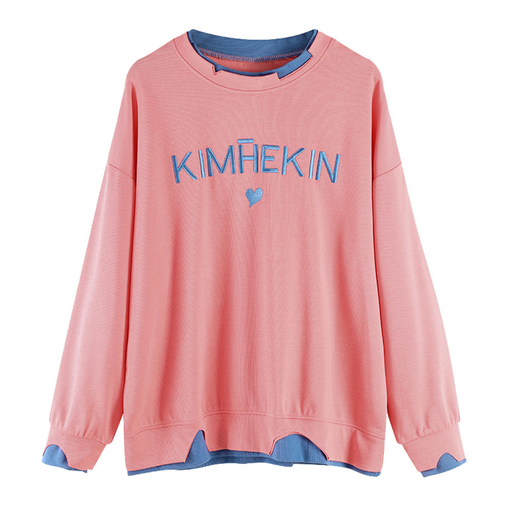 New Letter Embroidery Sweater Women Ins Loose Wild Fake Two Long-sleeved T-shirt Tide