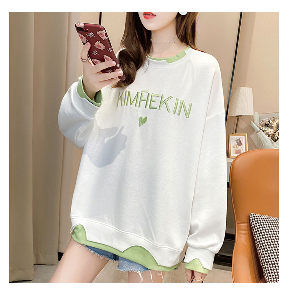 New Letter Embroidery Sweater Women Ins Loose Wild Fake Two Long-sleeved T-shirt Tide