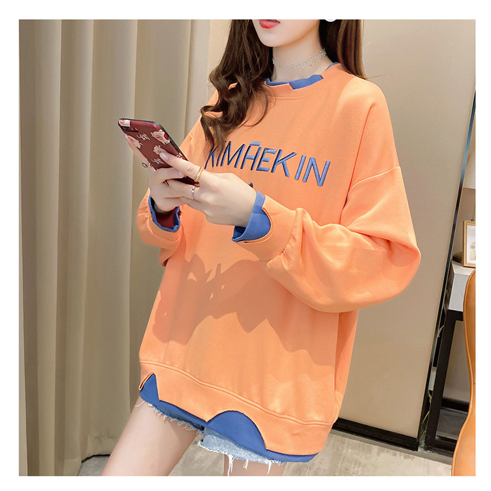 New Letter Embroidery Sweater Women Ins Loose Wild Fake Two Long-sleeved T-shirt Tide