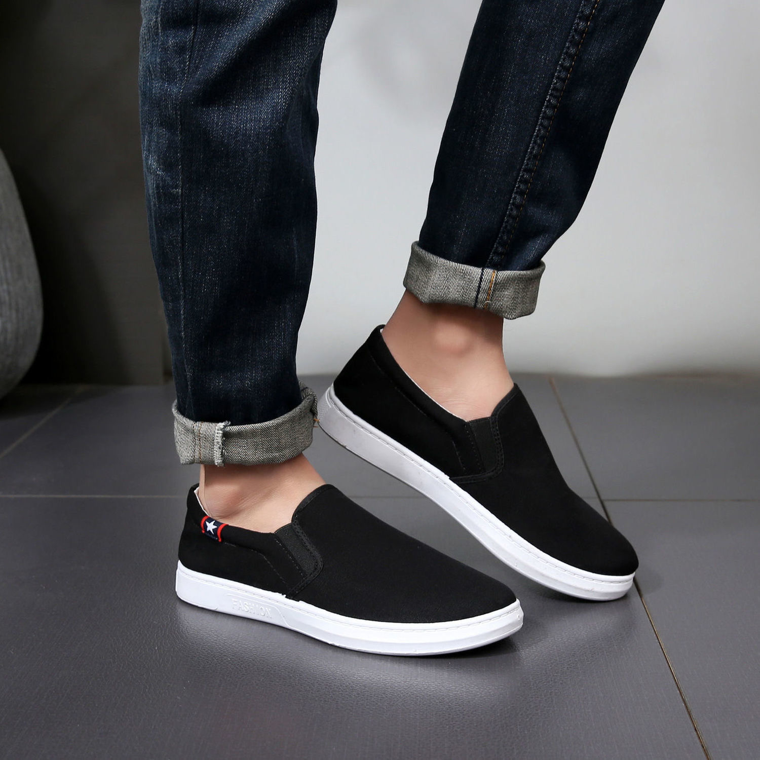 Men's Casual Cloth Shoes Breathable Canvas Shoes Student Flat Shoes