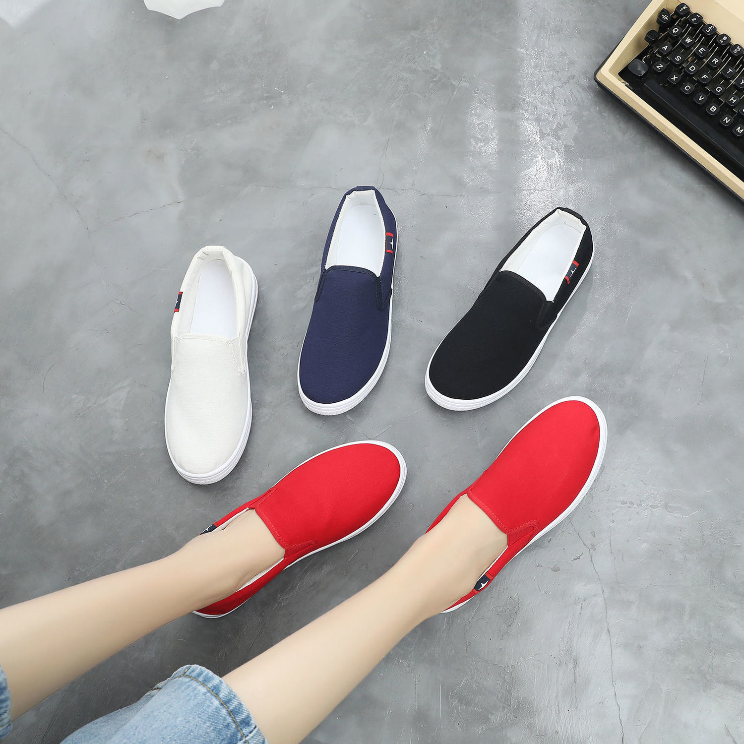 Women's Casual Cloth Shoes Breathable Canvas Shoes Student Flat Shoes
