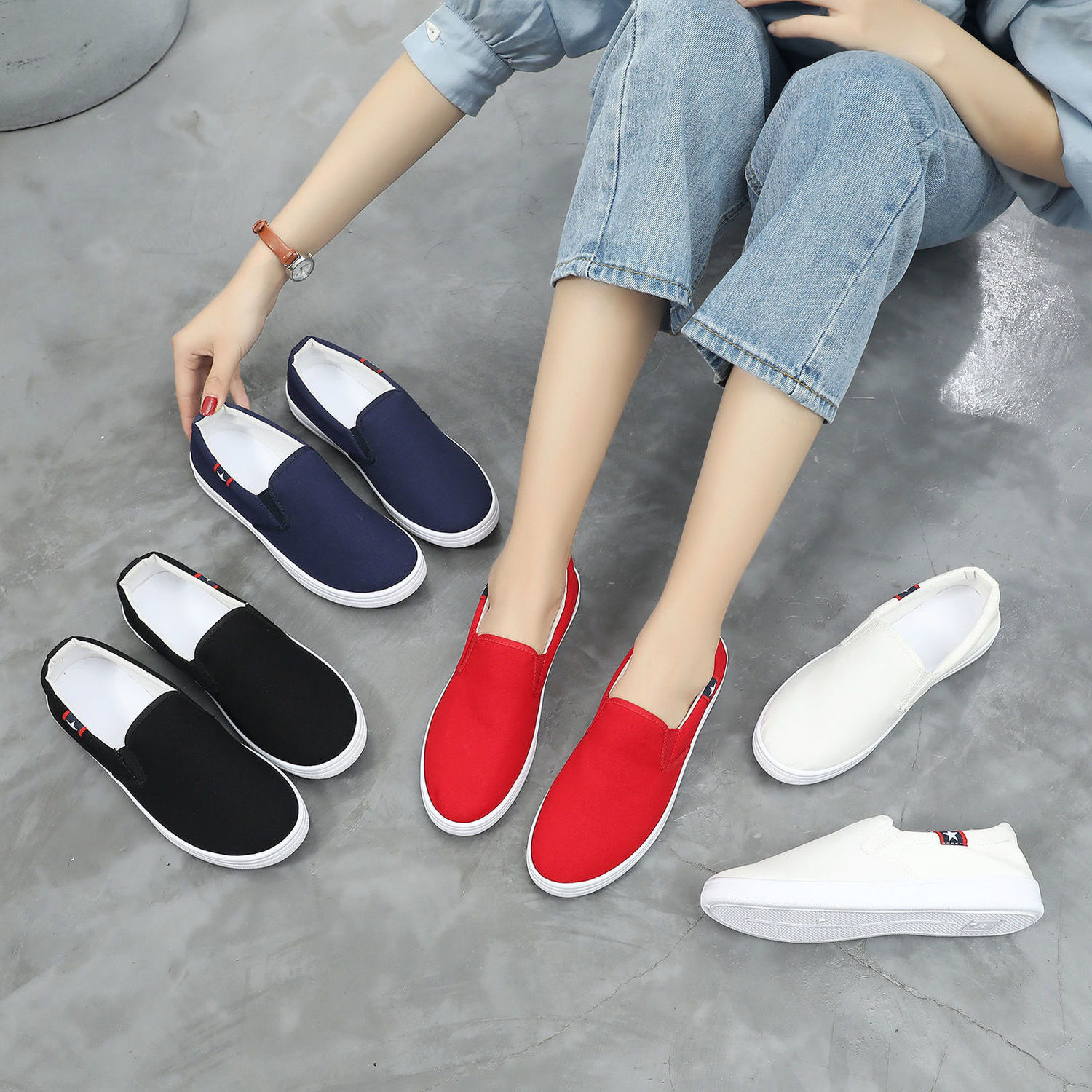 Women's Casual Cloth Shoes Breathable Canvas Shoes Student Flat Shoes