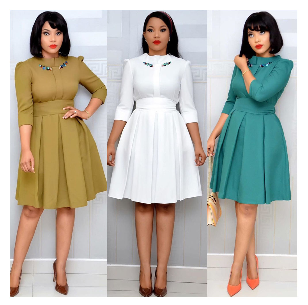 Explosive Women's Embroidered Double-collar Pleated Commuter Plus Size Waist Dress