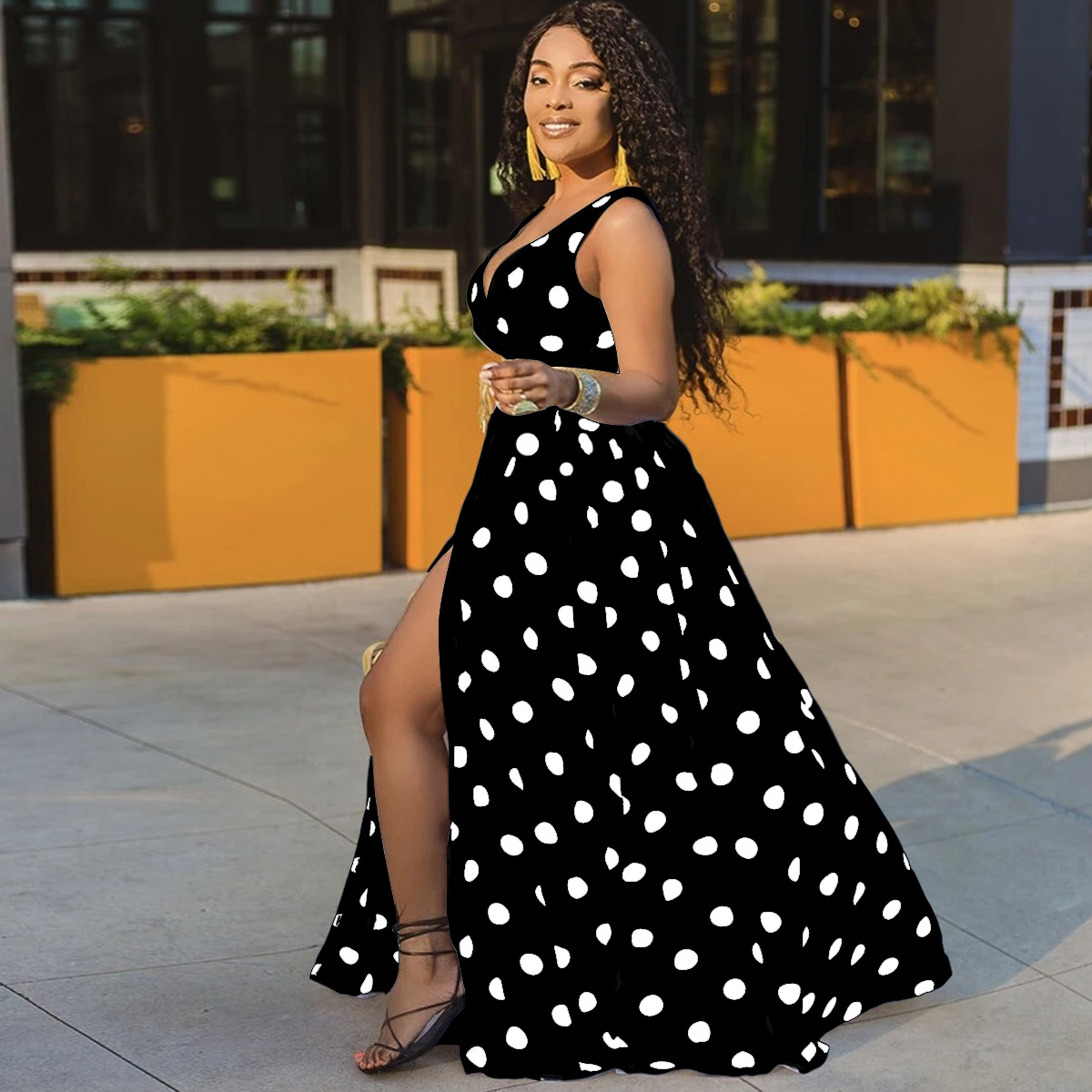 Explosive Fashion Digital Printing Polka Dot Pattern Dress Plus Size Trendy Long Skirt