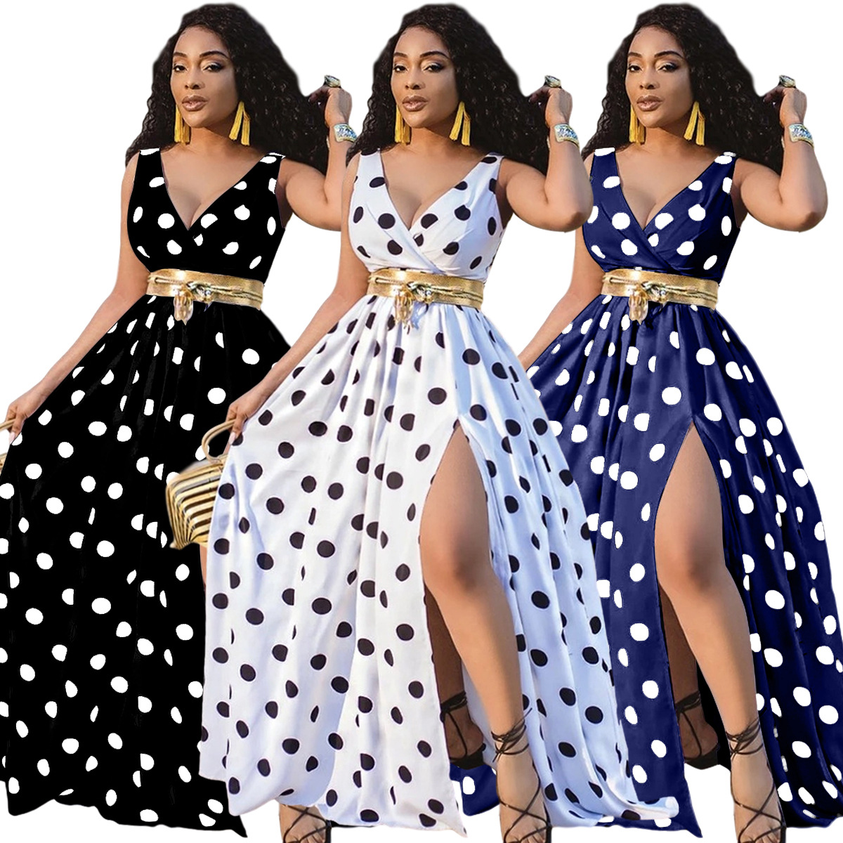 Explosive Fashion Digital Printing Polka Dot Pattern Dress Plus Size Trendy Long Skirt