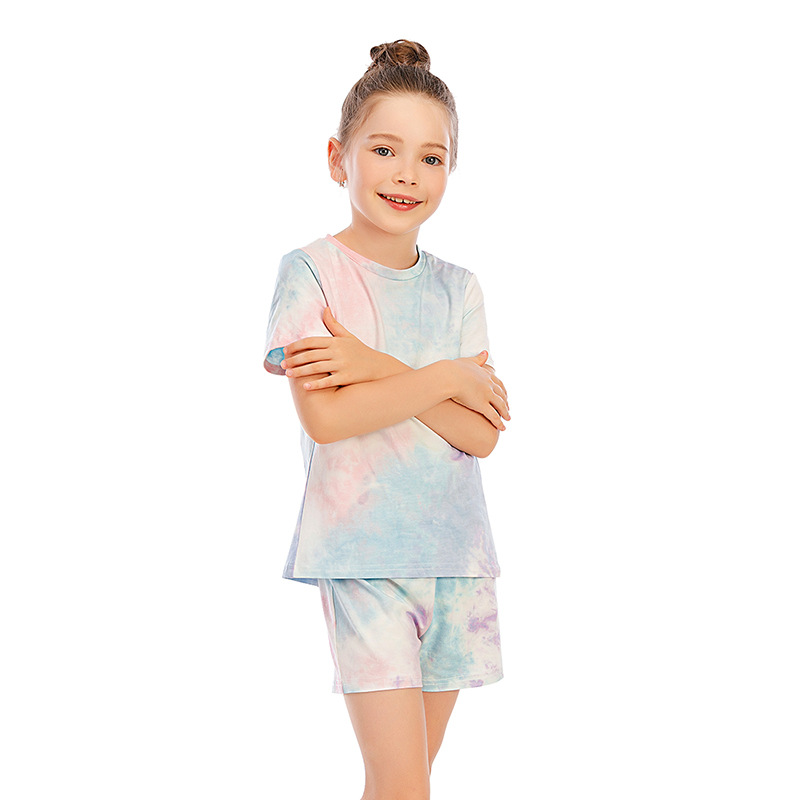 DCMINI Summer Cotton Tie-dye Suit Home Children&apos;s Home Clothes, Gradient Suit, Short-sleeved Pajamas
