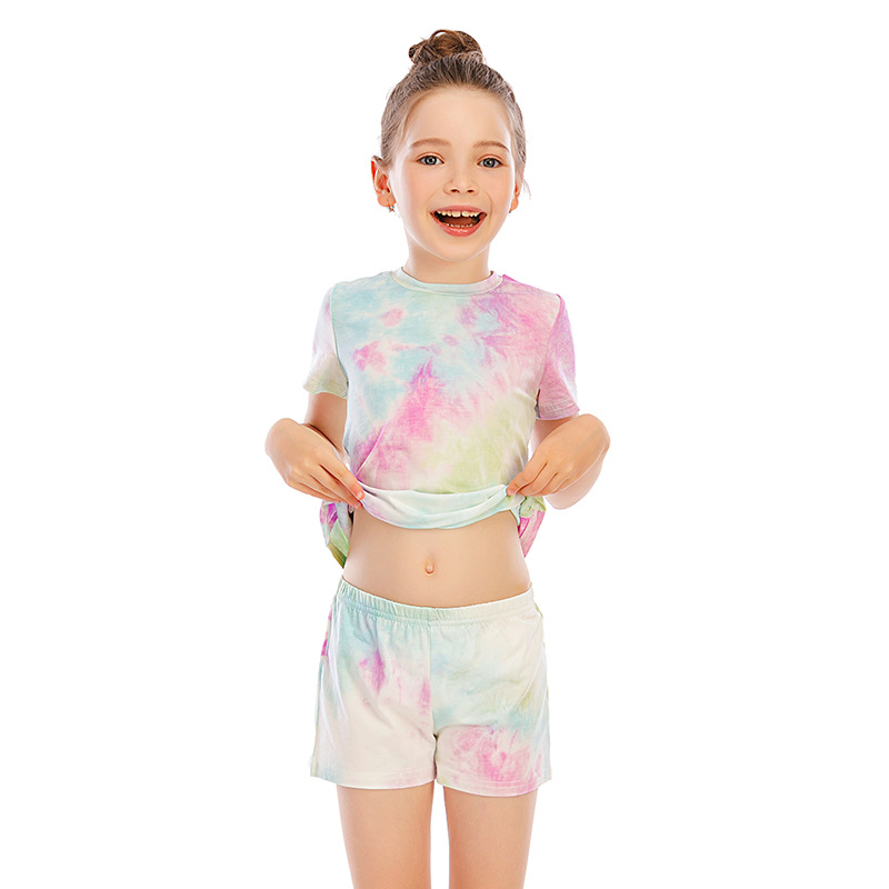 DCMINI Summer Cotton Tie-dye Suit Home Children&apos;s Home Clothes, Gradient Suit, Short-sleeved Pajamas