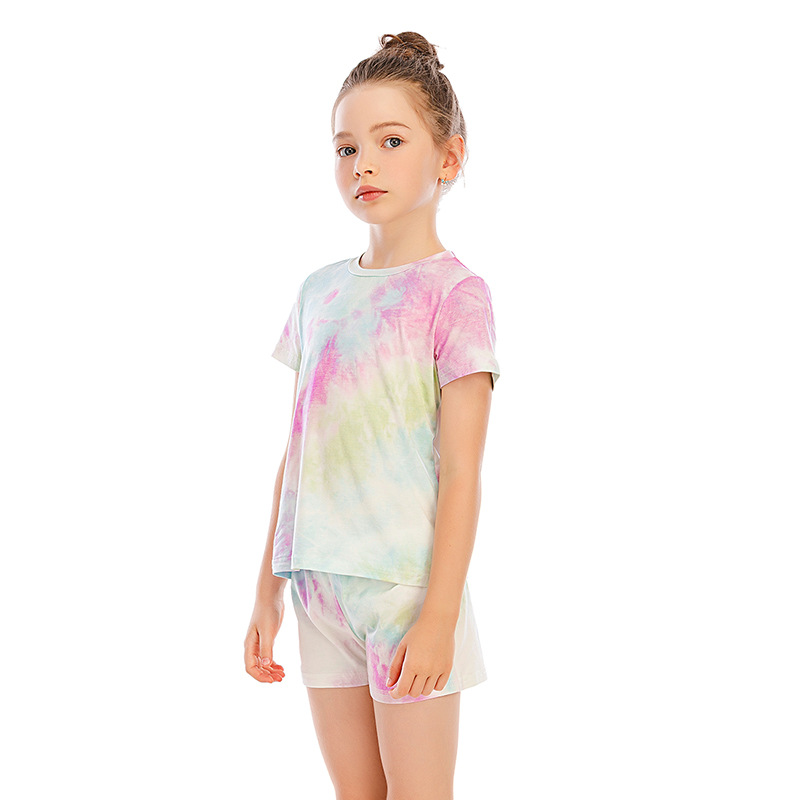 DCMINI Summer Cotton Tie-dye Suit Home Children&apos;s Home Clothes, Gradient Suit, Short-sleeved Pajamas