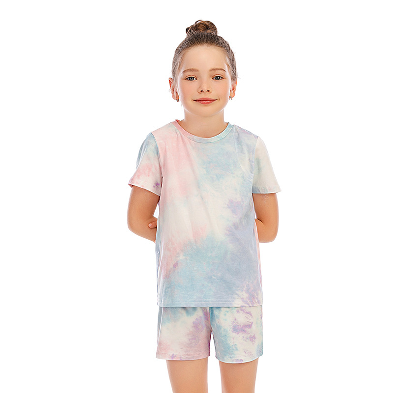 DCMINI Summer Cotton Tie-dye Suit Home Children&apos;s Home Clothes, Gradient Suit, Short-sleeved Pajamas