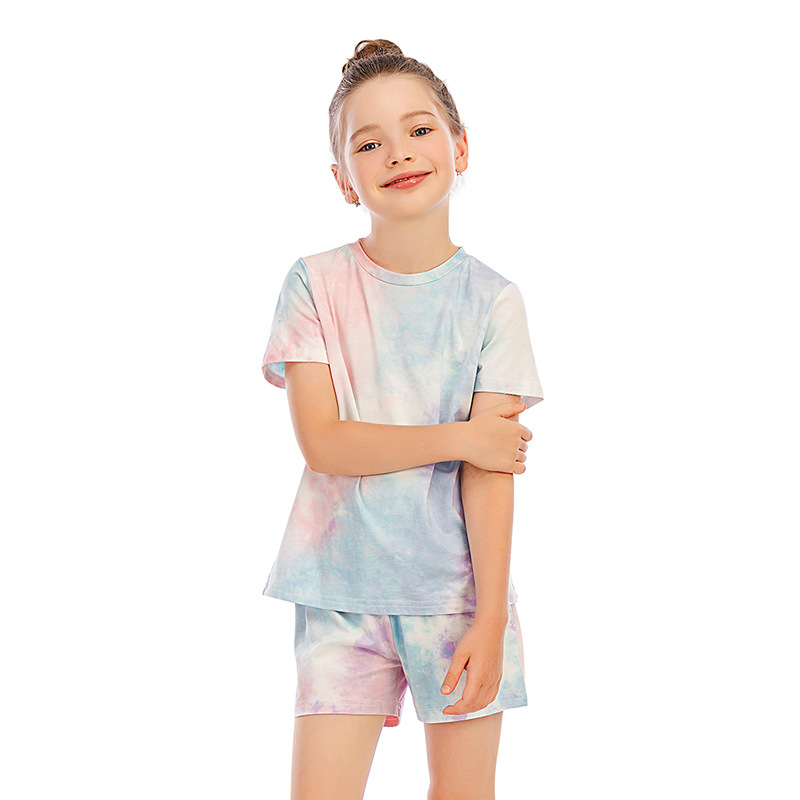 DCMINI Summer Cotton Tie-dye Suit Home Children&apos;s Home Clothes, Gradient Suit, Short-sleeved Pajamas