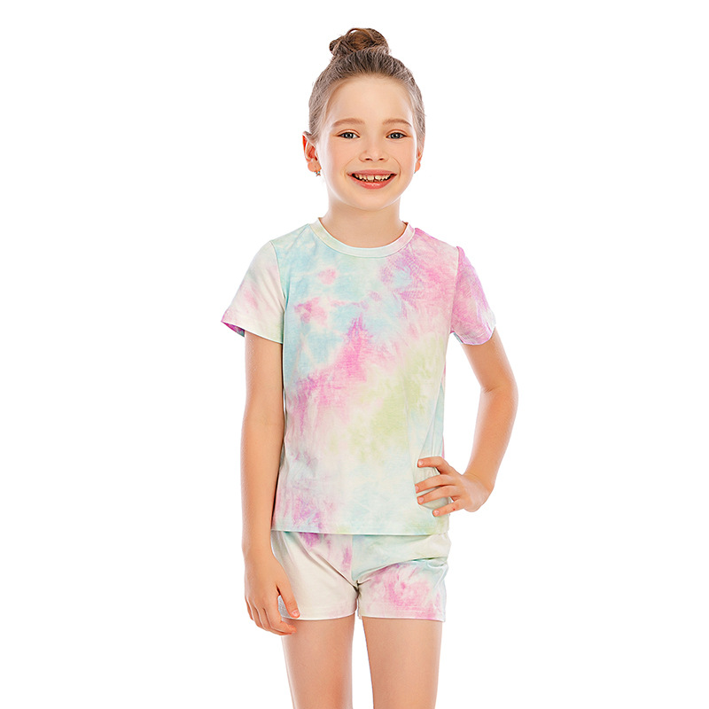 DCMINI Summer Cotton Tie-dye Suit Home Children&apos;s Home Clothes, Gradient Suit, Short-sleeved Pajamas
