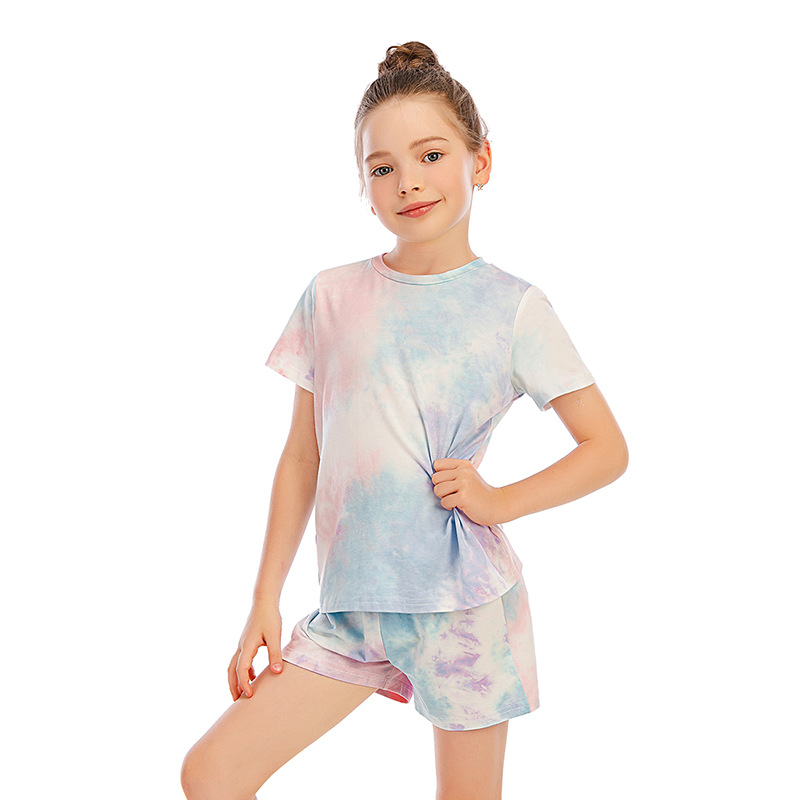 DCMINI Summer Cotton Tie-dye Suit Home Children&apos;s Home Clothes, Gradient Suit, Short-sleeved Pajamas