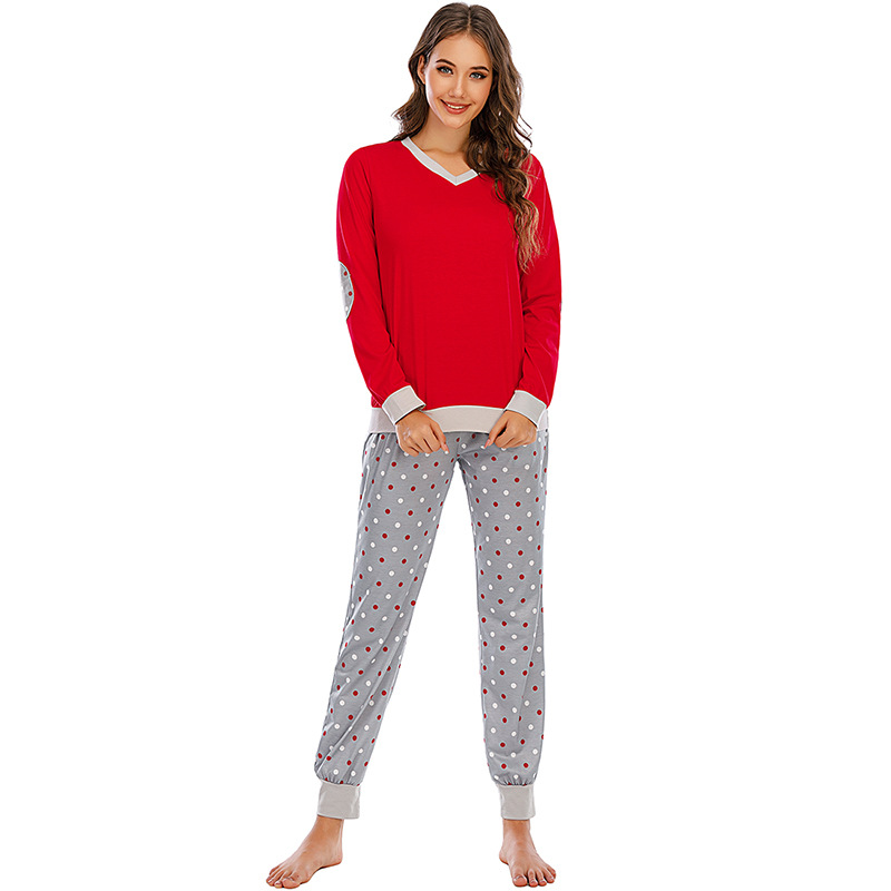 DCMINI Comfortable Long Sleeve Ladies Home Wear Polka Dot Autumn and Winter Pajamas Two-piece