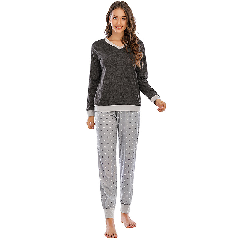 DCMINI Comfortable Long Sleeve Ladies Home Wear Polka Dot Autumn and Winter Pajamas Two-piece