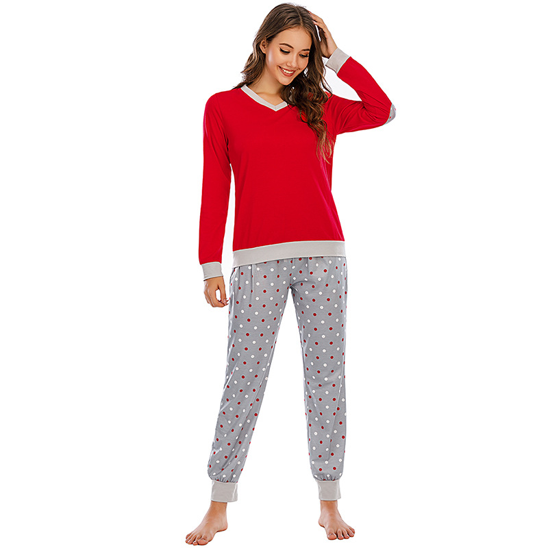 DCMINI Comfortable Long Sleeve Ladies Home Wear Polka Dot Autumn and Winter Pajamas Two-piece