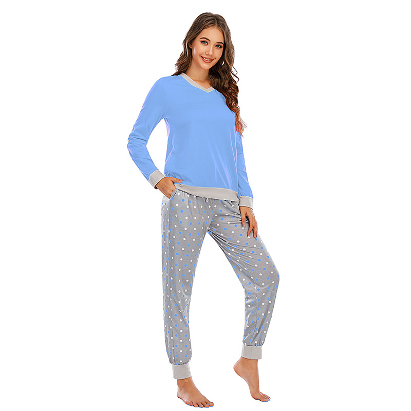 DCMINI Comfortable Long Sleeve Ladies Home Wear Polka Dot Autumn and Winter Pajamas Two-piece