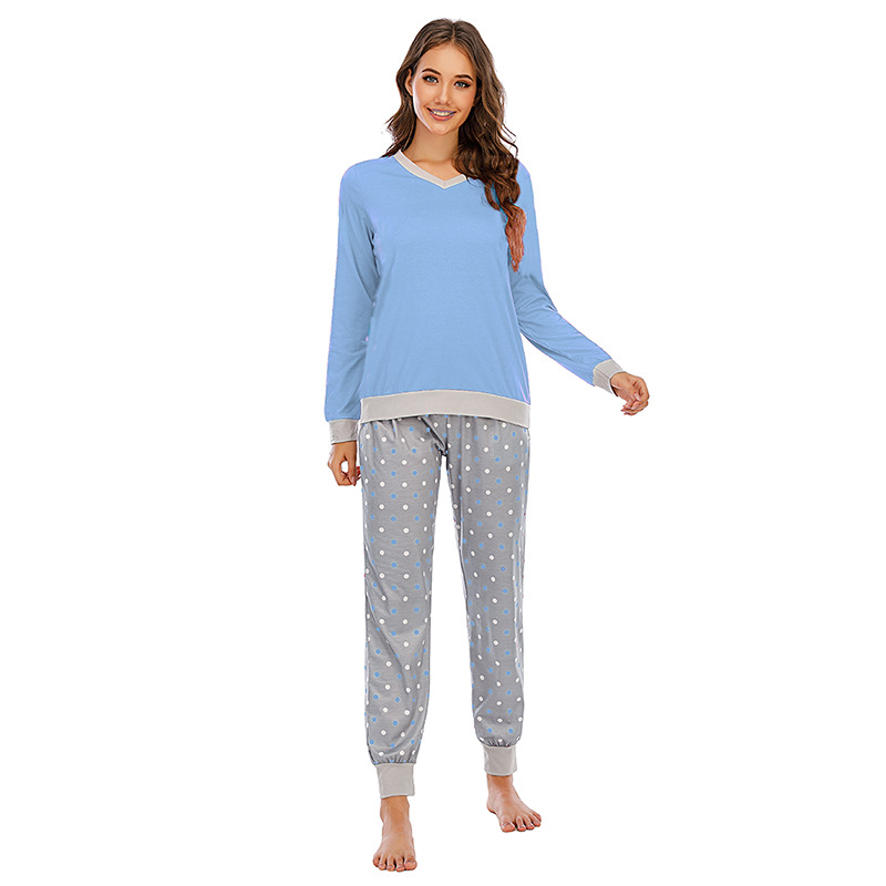 DCMINI Comfortable Long Sleeve Ladies Home Wear Polka Dot Autumn and Winter Pajamas Two-piece