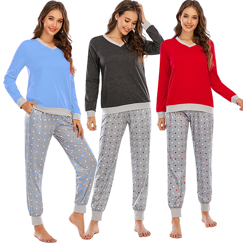 DCMINI Comfortable Long Sleeve Ladies Home Wear Polka Dot Autumn and Winter Pajamas Two-piece