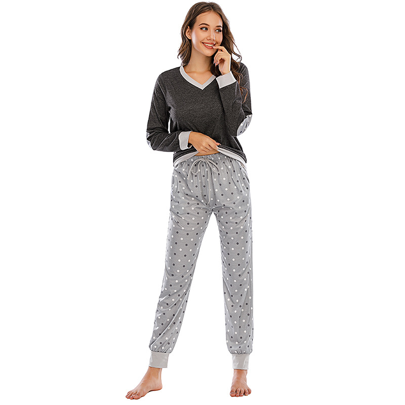 DCMINI Comfortable Long Sleeve Ladies Home Wear Polka Dot Autumn and Winter Pajamas Two-piece