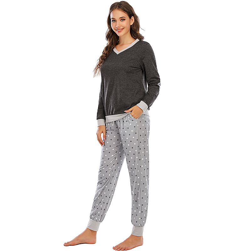 DCMINI Comfortable Long Sleeve Ladies Home Wear Polka Dot Autumn and Winter Pajamas Two-piece