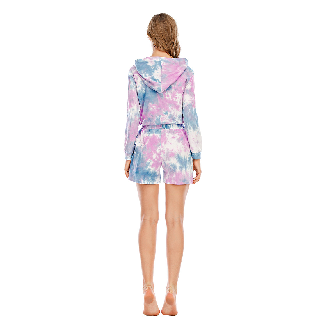 DCMINI Tie-dye Sweater Women's Sports Casual Pajamas Long-sleeved Shorts Two-piece Suit Home Service