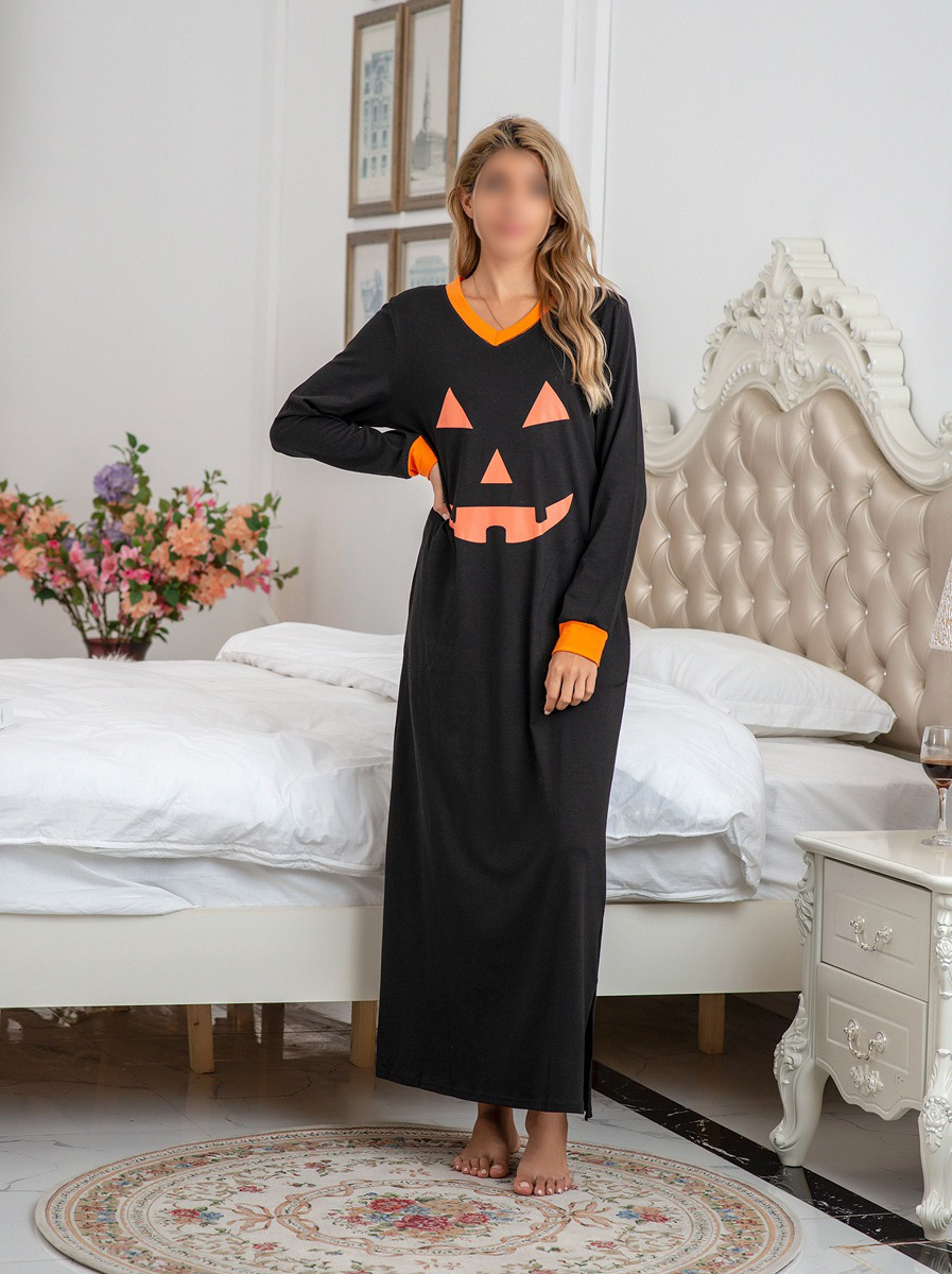 DCMINI Loungewear Long sleeve V-neck Nightgown Women Soft Sleepwear with Pocket