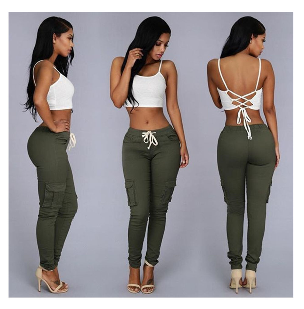 Women's Pencil Pants Multi-pocket Drawstring Lace-up Women's Casual Pants Multi-color Optional 4XL