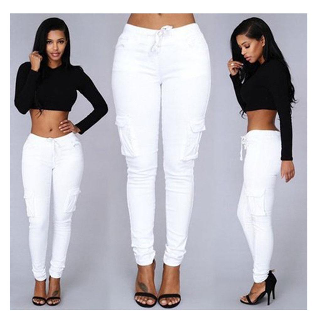 Women's Pencil Pants Multi-pocket Drawstring Lace-up Women's Casual Pants Multi-color Optional 4XL